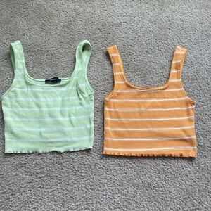 Forever 21 Women’s Medium 2 pack Striped Lettuce Edge Crop Tops Tank Tops